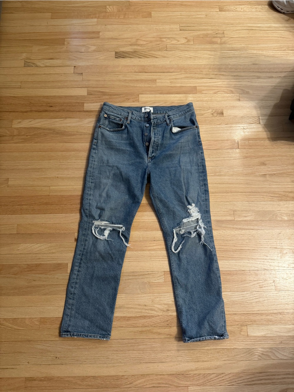 Agolde Women's Distressed Cropped Jeans in Medium Blue